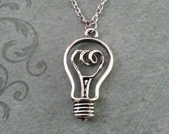 Lightbulb Necklace, Electricity Jewelry, Lightbulb Pendant, Inspirational Gift, Bright Idea Necklace, Lightbulb Charm Necklace Electric Gift