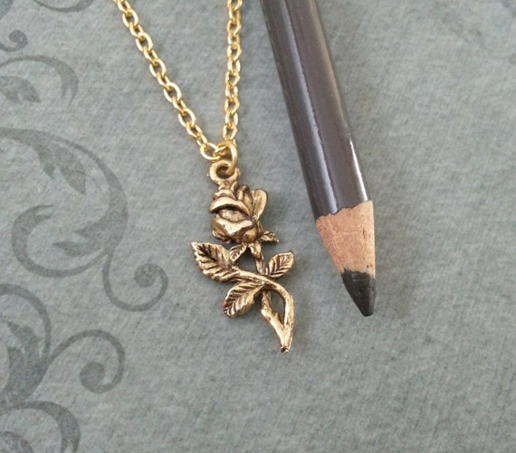 Rose Necklace SMALL Rose Jewelry Gold 