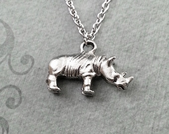 Rhino Necklace SMALL Rhino Jewelry Silver Rhino Charm Necklace African  Rhino Pendant Necklace Rhinoceros Necklace Safari Animal Jewelry