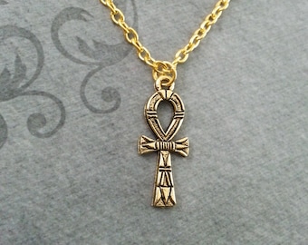 Ankh Necklace VERY SMALL Ankh Jewelry Egyptian Necklace Egyptian Jewelry Gold Necklace Gold Ankh Pendant Egyptian Gift Egyptian Mythology