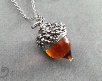 Acorn Necklace Red Glass Acorn Jewelry Silver Acorn Charm Necklace Acorn Pendant Necklace Nature Jewelry Squirrel Jewelry Acorn Gift Autumn