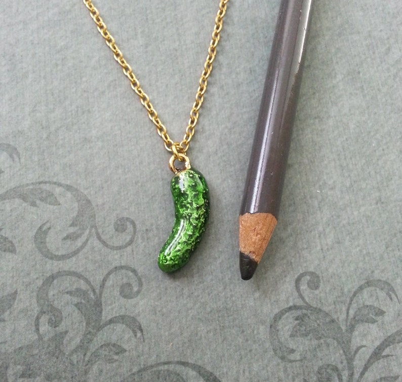Pickle Necklace VERY SMALL Pickle Jewelry Green Pickle Charm Etsy