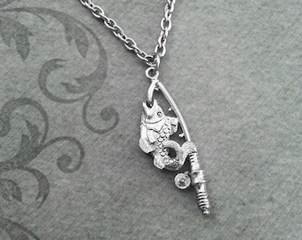 Fishing Pole Necklace SMALL Fish Hook Necklace Fishing Jewelry Fishing Necklace Fish Jewelry Fishing Gift Fish Necklace Fathers Day Necklace