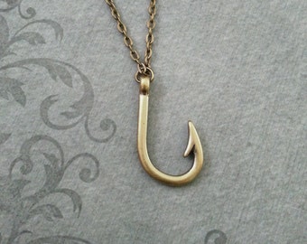 Fishhook Necklace Bronze Fish Hook Necklace Fishing Jewelry Fishing Necklace Fish Jewelry Fishing Gift Fish Necklace Engagement Gift