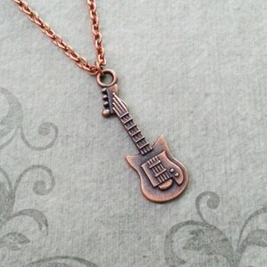 Guitar Charm Necklace SMALL Electric Guitar Jewelry Copper Guitar Charm Necklace Copper Jewelry Guitarist Necklace Guitarist Gift for Dad image 1