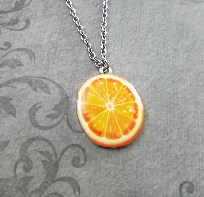 Orange Necklace Orange Jewelry Orange Slice Charm Necklace Orange Pendant Necklace Citrus Fruit Necklace Food Jewelry Fruit Jewelry Gift image 1