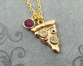 Pizza Necklace Pepperoni Pizza Jewelry Gold Pizza Charm Necklace Pizza Slice Necklace Pizza Pendant Necklace Pizza Gift Birthstone Necklace