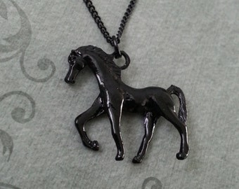 Black Horse Necklace, Dark Horse Gift, Horse Jewelry, Horse Pendant Black Stallion Necklace Stocking Stuffer Horse Charm Necklace Horse Gift