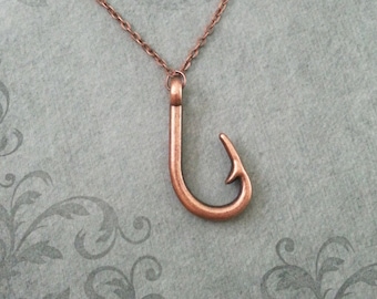 Fishhook Necklace Copper Fish Hook Necklace Fishing Jewelry Fishing Necklace Fish Jewelry Fishing Gift Fish Necklace Engagement Gift Bride