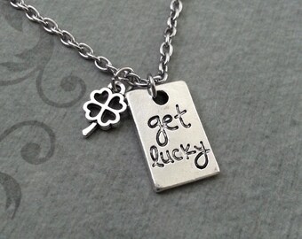 Get Lucky Necklace, SMALL Shamrock Necklace, St. Patrick's Day Gift, Lucky Charm, St. Patrick's Necklace Silver Four Leaf Clover Necklace