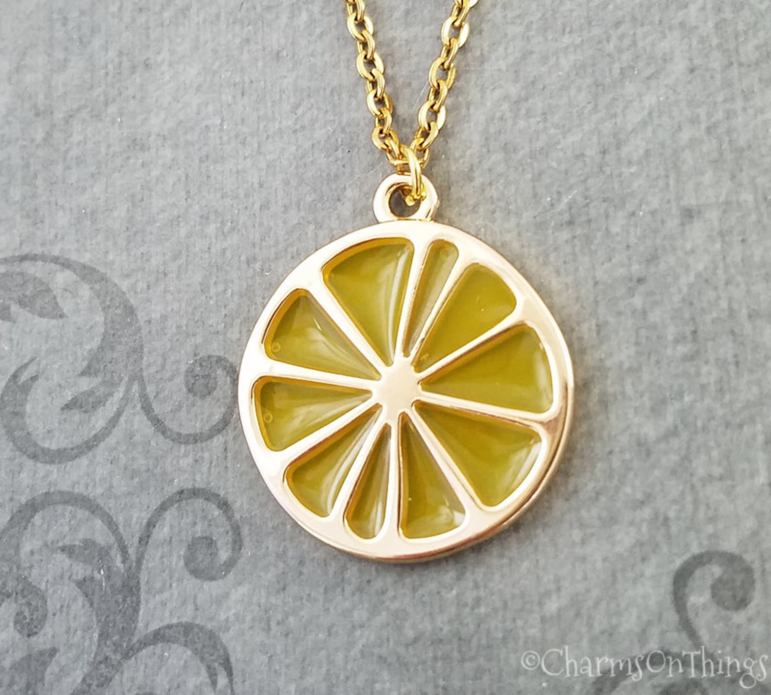 Lemon Necklace Lemon Jewelry Slice of Lemon Charm Necklace Etsy