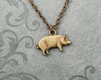 Pig Necklace SMALL Bronze Pig Jewelry Brass Pig Pendant Necklace Sow Necklace Farm Animal Necklace Bacon Necklace Bacon Gift Pet Pig Gift