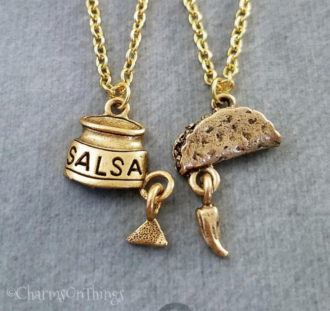 Taco Necklace SET of 2 Salsa and Taco Charm Necklaces Salsa Necklace