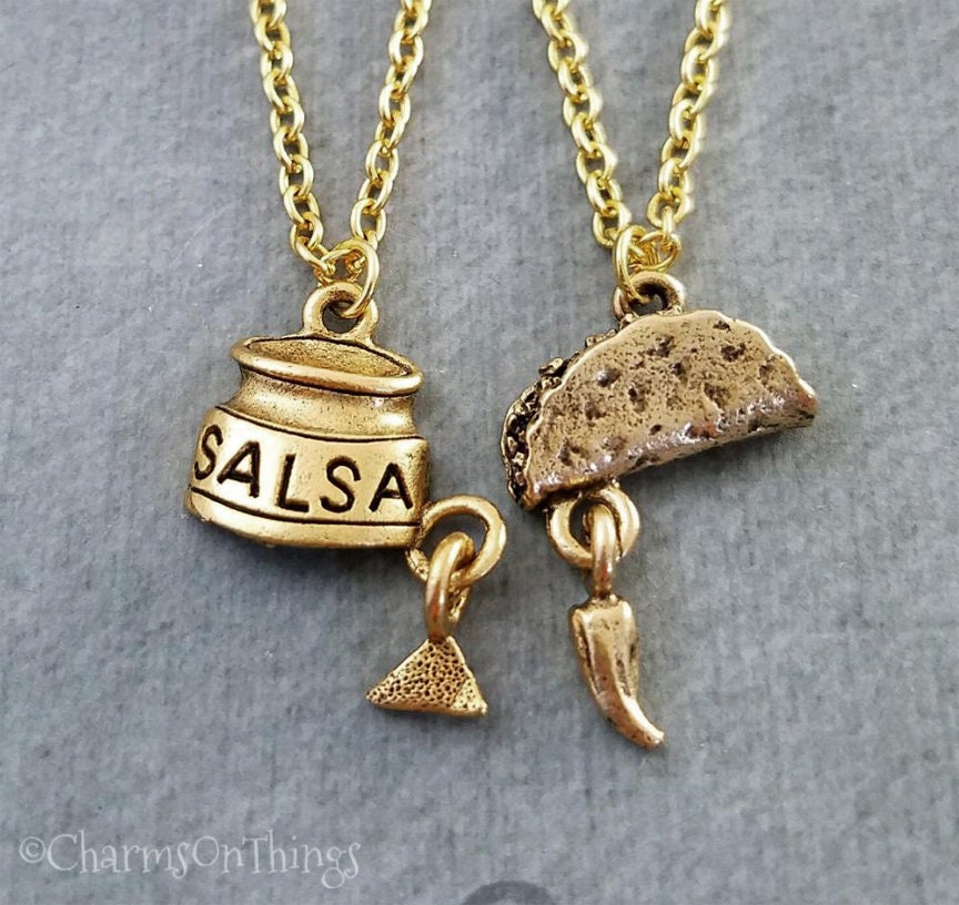 Taco Necklace SET of 2 Salsa and Taco Charm Necklaces Salsa Etsy