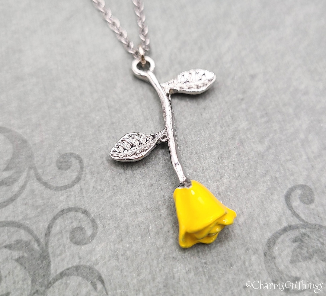 Yellow Rose Necklace Rose Charm Necklace Rose Jewelry Rose Pendant ...