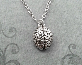Brain Necklace SMALL Brains Necklace Gothic Necklace Anatomical Brain Charm Necklace Human Brain Pendant Silver Brain Jewelry Horror Jewelry