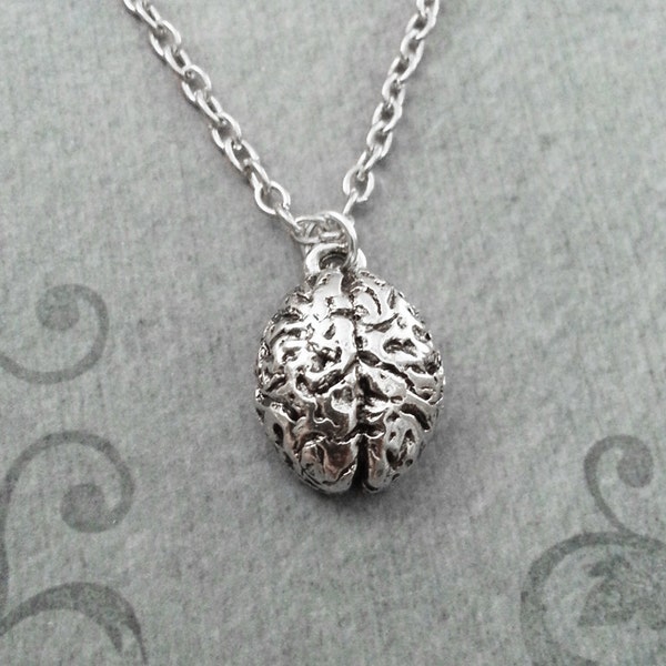 Brain Necklace SMALL Brains Necklace Gothic Necklace Anatomical Brain Charm Necklace Human Brain Pendant Silver Brain Jewelry Horror Jewelry