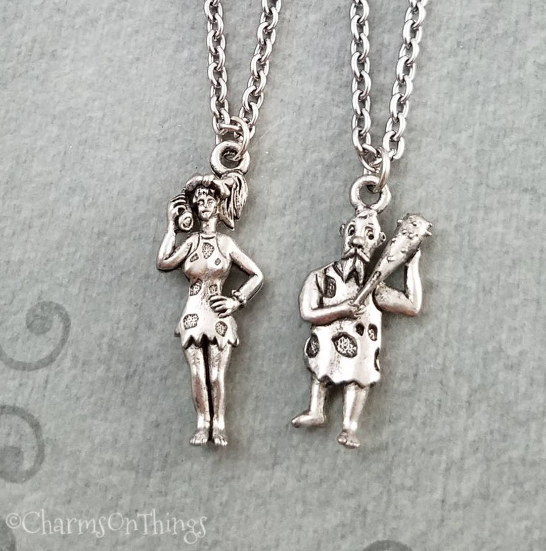 Cavewoman Necklace SET of 2 Charm Necklaces Caveman Necklace Couples