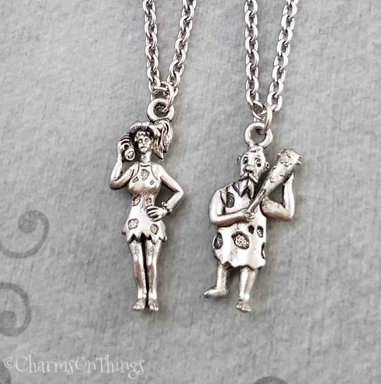 Cavewoman Necklace SET of 2 Charm Necklaces Caveman Necklace Etsy UK
