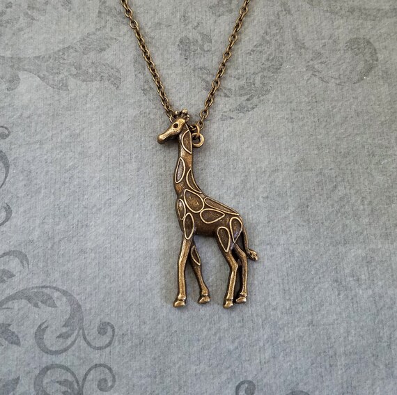 Giraffe Necklace LARGE Giraffe Charm Necklace Bronze Giraffe Etsy