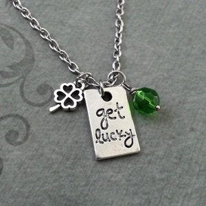 Get Lucky Necklace, SMALL Shamrock Necklace, St. Patrick&#39;s Day Gift, Green Bead Necklace, St. Patrick&#39;s Necklace Four Leaf Clover Necklace