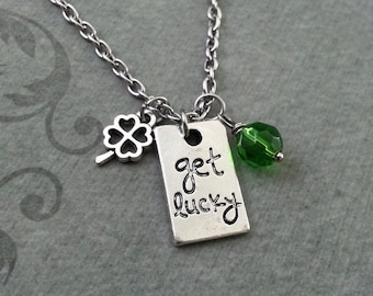 Get Lucky Necklace, SMALL Shamrock Necklace, St. Patrick's Day Gift, Green Bead Necklace, St. Patrick's Necklace Four Leaf Clover Necklace