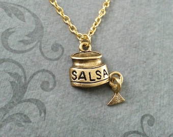 Salsa Necklace SMALL Tortilla Chip Necklace Pendant Necklace Mexican Food Necklace Food Jewelry Gold Necklace Mexican Necklace Salsa Gift