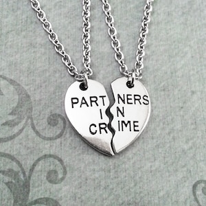 Partners in Crime Necklace Set SMALL Bestfriends Necklaces Best Friends Necklace Sisters Necklaces Maid of Honor Jewelry Friendship Necklace