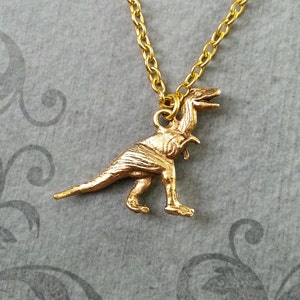 Dinosaur Necklace SMALL Dinosaur Jewelry T-Rex Necklace T-Rex Jewelry Dinosaur Charm Necklace Gold Pendant Necklace Dinosaur Survival Gift