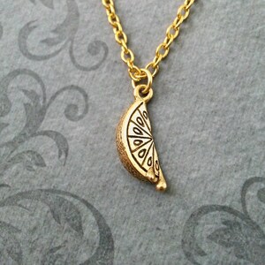 Lemon Necklace SMALL Lemon Jewelry Gold Lemon Charm Necklace Lemon Pendant Necklace Lemon Wedge Lemon Slice Orange Necklace Lime Necklace