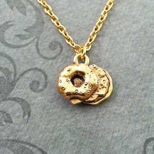 Bagel Necklace SMALL Bagel Jewelry Gold Bagel Charm Necklace Bagel Pendant Necklace Bagel Sandwich Necklace Breakfast Sandwich Food Jewelry