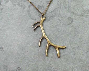 Antler Necklace LARGE Bronze Antlers Necklace Deer Antler Pendant Necklace Antler Charm Necklace Antler Jewelry Deer Necklace Deer Jewelry