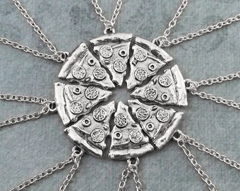 Pizza Friendship Necklaces Set of 8 Pepperoni Pizza Necklace Pizza Jewelry Silver Pizza Slice Necklace Bestfriends Necklace Whole Pizza