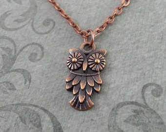 Owl Necklace Owl Jewelry SMALL Copper Owl Pendant Copper Necklace Stocking Stuffer Owl Charm Necklace Copper Jewelry Owl Gift Gift for Her