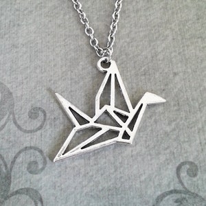 Paper Crane Necklace Origami Crane Jewelry Geometric Necklace Geometric Jewelry Japanese Jewelry Silver Crane Charm Necklace Crane Pendant