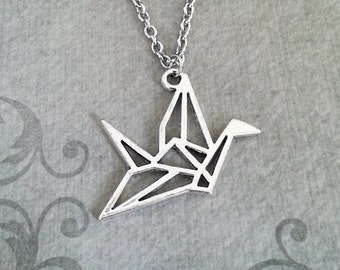 Paper Crane Necklace Origami Crane Jewelry Geometric Necklace Geometric Jewelry Japanese Jewelry Silver Crane Charm Necklace Crane Pendant