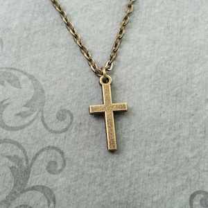 Cross Necklace SMALL Bronze Cross Jewelry Cross Charm Necklace Christian Cross Pendant Necklace Religious Jewelry Christian Jewelry