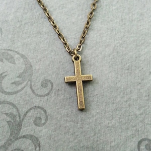 Cross Necklace SMALL Bronze Cross Jewelry Cross Charm Necklace Christian Brass Cross Pendant Necklace Religious Jewelry Christian Jewelry image 1