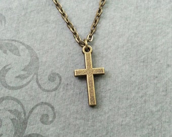 Cross Necklace SMALL Bronze Cross Jewelry Cross Charm Necklace Christian Cross Pendant Necklace Religious Jewelry Christian Jewelry