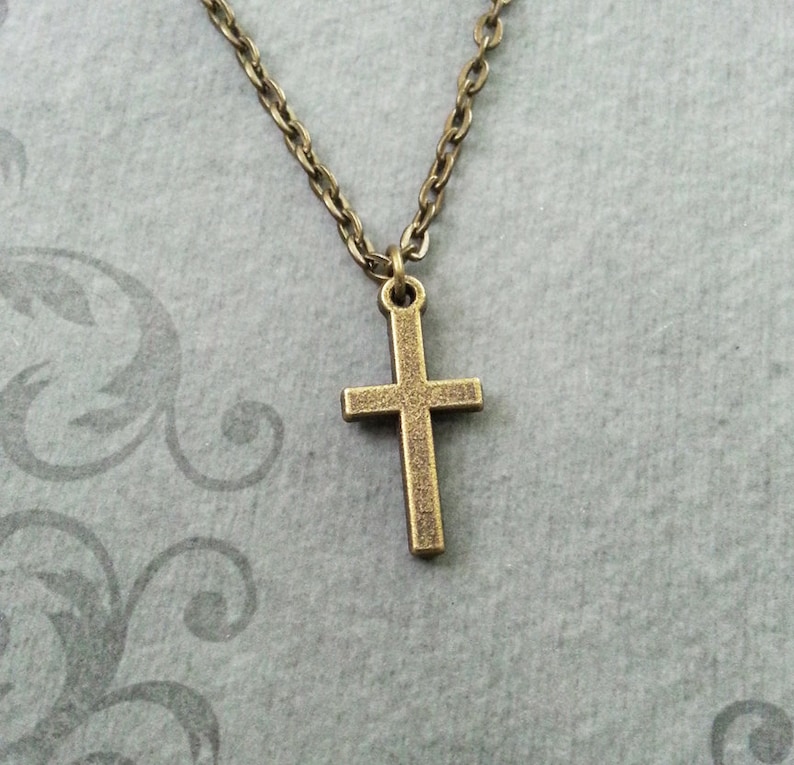 Cross Necklace SMALL Bronze Cross Jewelry Cross Charm Necklace Christian Brass Cross Pendant Necklace Religious Jewelry Christian Jewelry image 1