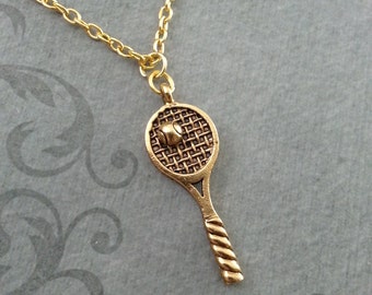 Tennis Racket Necklace, Tennis Jewelry, Gold Tennis Racket Pendant Tennis Gift Tennis Jewelry Tennis Player Gift Sports Necklace Tennis Team