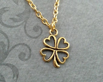 Four Leaf Clover Necklace, SMALL Gold Clover Pendant Necklace, St. Patrick's Day Gift, Lucky Necklace, St. Patrick's Necklace, Irish Jewelry
