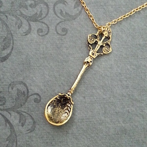 Vintage Spoon Necklace LARGE Victorian Spoon Jewelry Gold Necklace Antique Spoon Charm Necklace Bridesmaid Necklace Mother&#39;s Day Necklace