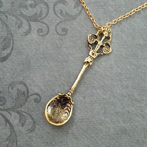 Vintage Spoon Necklace LARGE Victorian Spoon Jewelry Gold Necklace Antique Spoon Charm Necklace Bridesmaid Necklace Mother's Day Necklace