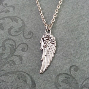 Angel Wing Necklace, Angel Jewelry, Rose Wing Pendant, Angel Necklace, Stocking Stuffer, Angel Charm Necklace, Angel Jewelry, Memorial Gift
