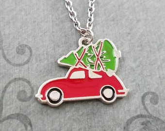 Christmas Tree Necklace Christmas Jewelry Car Necklace Christmas Necklace Charm Necklace Pendant Necklace Stocking Stuffer Holiday Jewelry