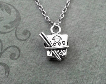 Chinese Food Necklace VERY SMALL Silver Chinese Necklace Chinese Jewelry Takeout Food Necklace Fast Food Jewelry Asian Jewelry Chinese Gift
