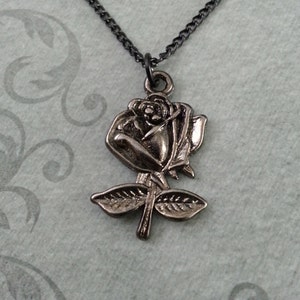 Black Rose Necklace, Rose Jewelry, Black Necklace, Valentine&#39;s Day Jewelry, Black Rose Pendant Necklace, Rose Charm Necklace, Gothic Jewelry