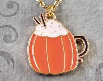 Pumpkin Spice Latte Necklace SMALL Cute Coffee Pendant Pumpkin Charm Autumn Jewelry Women's Fall Jewelry Gift for Her Under 30