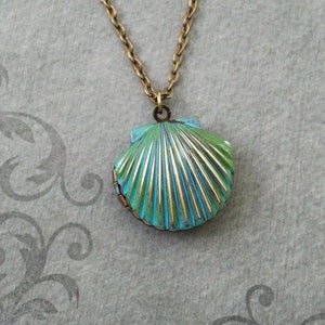 Clam Necklace Bronze Patina Clam Locket Oyster Necklace Blue Patina Jewelry Patina Necklace Beach Necklace Ocean Necklace Shell Necklace image 1